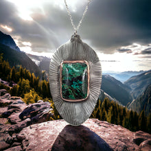 Load image into Gallery viewer, Silverplate Azurite Chrysocolla spoon pendant
