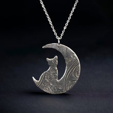 Load image into Gallery viewer, Crescent moon cat pendant necklace
