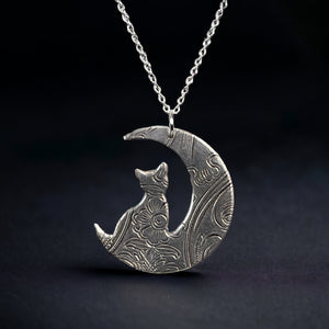 Crescent moon cat pendant necklace