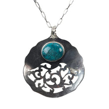 Load image into Gallery viewer, Sterling silver and turquoise pendant with paper clip chain necklace

