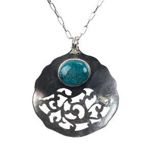 Sterling silver and turquoise pendant with paper clip chain necklace