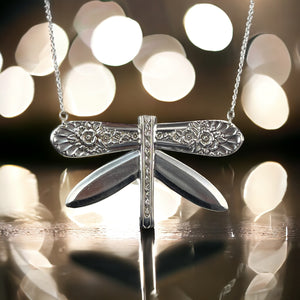 Silverplate dragon fly spoon necklace